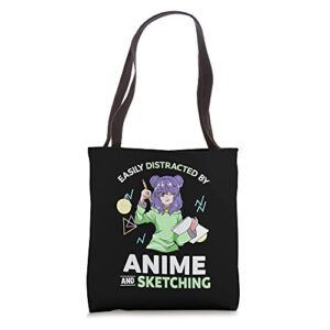 easily distracted by anime and sketching anime teen girl tote bag
