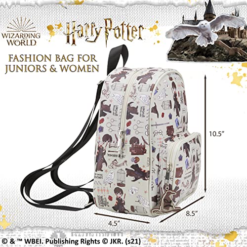 Harry Potter Wizarding World Magic Mini Purse Backpack with Hogwarts Allover Icon Print, 10.5 Inches, Adjustable Straps, Faux Leather