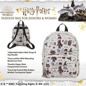 Harry Potter Wizarding World Magic Mini Purse Backpack with Hogwarts Allover Icon Print, 10.5 Inches, Adjustable Straps, Faux Leather