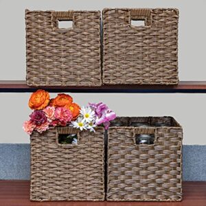 Foldable Synthetic Plastic Wicker Storage Basket with Iron Wire Frame By Blue Ridge Basket Company(Set of 4)