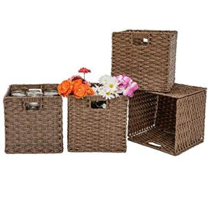 Foldable Synthetic Plastic Wicker Storage Basket with Iron Wire Frame By Blue Ridge Basket Company(Set of 4)