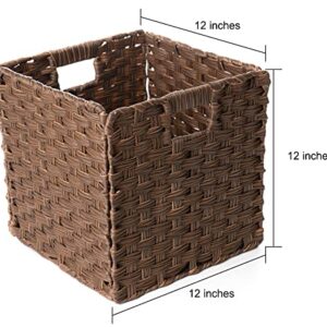 Foldable Synthetic Plastic Wicker Storage Basket with Iron Wire Frame By Blue Ridge Basket Company(Set of 4)