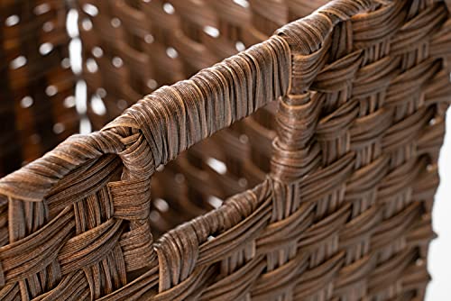 Foldable Synthetic Plastic Wicker Storage Basket with Iron Wire Frame By Blue Ridge Basket Company(Set of 4)