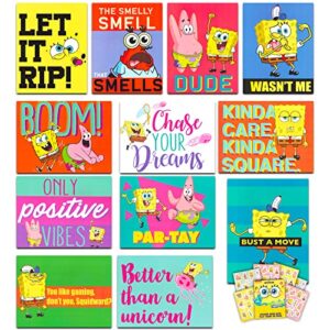 nick shop spongebob poster pack for kids, boys – bundle with 12 spongebob posters for bedroom, walls, party supplies| spongebob room decor with bubble guppies stickers (spongebob decorations)