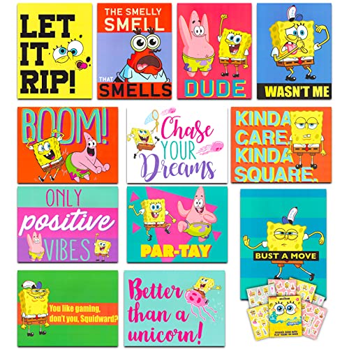 Nick Shop SpongeBob Poster Pack for Kids, Boys - Bundle with 12 SpongeBob Posters For Bedroom, Walls, Party Supplies| SpongeBob Room Decor With Bubble Guppies Stickers (SpongeBob Decorations)