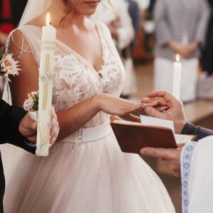 Wedding Unity Candle Set for Ceremonies, Gold Tone and Silver Toned Ornate Centerpiece Candles, 3 Pieces Included