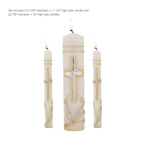 Wedding Unity Candle Set for Ceremonies, Gold Tone and Silver Toned Ornate Centerpiece Candles, 3 Pieces Included