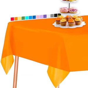 partywoo halloween tablecloth, 54 x 108 inch orange rectangle tablecloth, plastic tablecloth for 6 to 8 ft table, halloween table cover, waterproof halloween table clothes for party (1 pack)