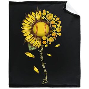 makutadanti you are my sunshine softball sunflower blanket for all season premium lightweight throw for bed soft warm sofa blanket camping and picnic 80″x60″ for audlt
