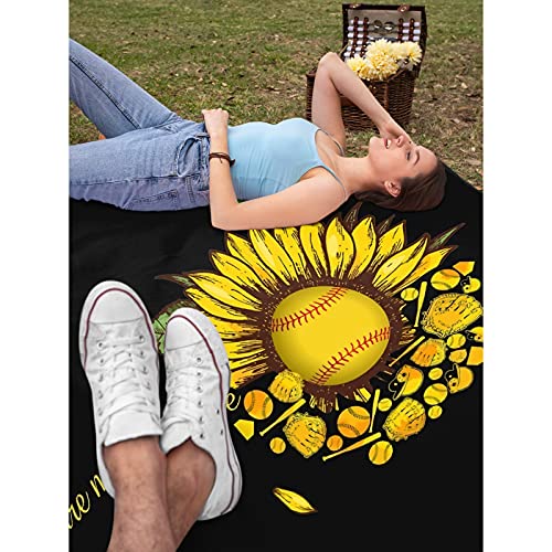 Makutadanti You are My Sunshine Softball Sunflower Blanket for All Season Premium Lightweight Throw for Bed Soft Warm Sofa Blanket Camping and Picnic 80"x60" for Audlt