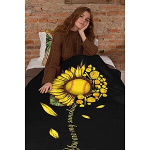 Makutadanti You are My Sunshine Softball Sunflower Blanket for All Season Premium Lightweight Throw for Bed Soft Warm Sofa Blanket Camping and Picnic 80"x60" for Audlt