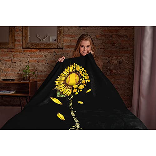 Makutadanti You are My Sunshine Softball Sunflower Blanket for All Season Premium Lightweight Throw for Bed Soft Warm Sofa Blanket Camping and Picnic 80"x60" for Audlt