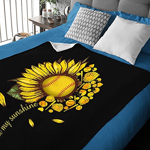 Makutadanti You are My Sunshine Softball Sunflower Blanket for All Season Premium Lightweight Throw for Bed Soft Warm Sofa Blanket Camping and Picnic 80"x60" for Audlt