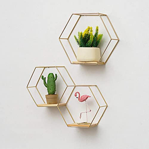 Hexagon Floating Shelves for Wall Storage Shelves Iron Wall Shelf for Bedroom Bathroom Shelves Nordic Style Floating Shelf Room Wall Decor Golden M