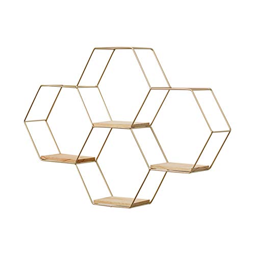 Hexagon Floating Shelves for Wall Storage Shelves Iron Wall Shelf for Bedroom Bathroom Shelves Nordic Style Floating Shelf Room Wall Decor Golden M