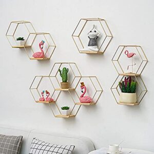 Hexagon Floating Shelves for Wall Storage Shelves Iron Wall Shelf for Bedroom Bathroom Shelves Nordic Style Floating Shelf Room Wall Decor Golden M