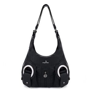 angel kiss purses and handbags multi-pocket roomy ladies shoulder hobo bag satchel tote washed black leather purses for women