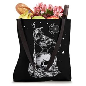 Black Crow Raven Skull Viking Norse Occult Gothic Tote Bag