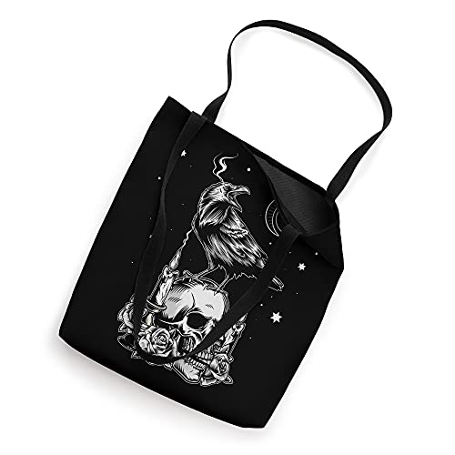 Black Crow Raven Skull Viking Norse Occult Gothic Tote Bag