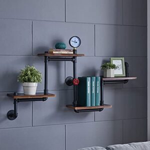 Gdrasuya10 Wall Mounted Industrial Pipe Shelving with Planks, Floating Frame for Wall Decorative, Pipe Shelves with Wood Planks Hanging Floating Storage Shelf,45.6 x 8 x 24.4inch