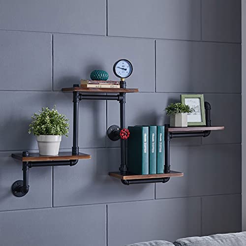 Gdrasuya10 Wall Mounted Industrial Pipe Shelving with Planks, Floating Frame for Wall Decorative, Pipe Shelves with Wood Planks Hanging Floating Storage Shelf,45.6 x 8 x 24.4inch