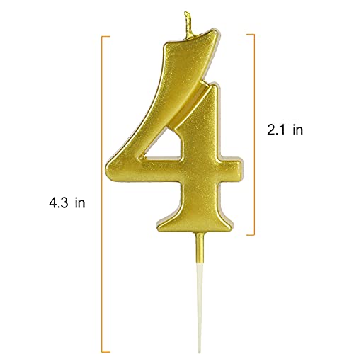 MR.FOAM Number Candle 4,Number 4 Gold Happy Birthday Candles for Cake,Premium Glitter Zero Cake Topper Decoration for Any Celebration Party Wedding Anniversary Decoration for Kids Women or Men (4)