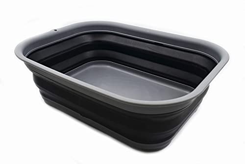 SAMMART 12L (3.17 Gallon) Collapsible Tub - Foldable Dish Tub - Portable Washing Basin - Space Saving Plastic Washtub (1, Grey/Dark Grey)