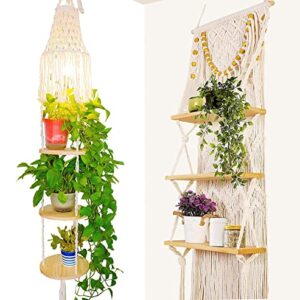 MAKEONEWO Macrame Wall Hanging Shelf - Upgrade Haning Plant Shelf Indoor Planter Holder Boho Macrame Plant Hanger for Bedroom, 2 Set