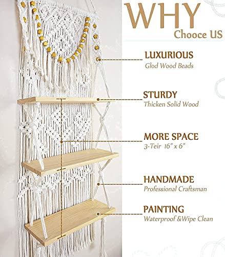 MAKEONEWO Macrame Wall Hanging Shelf - Upgrade Haning Plant Shelf Indoor Planter Holder Boho Macrame Plant Hanger for Bedroom, 2 Set