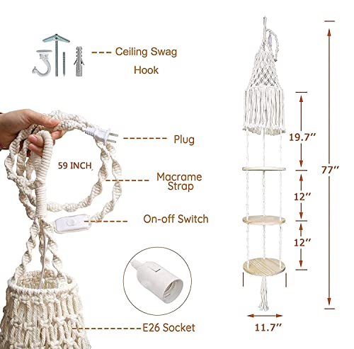 MAKEONEWO Macrame Wall Hanging Shelf - Upgrade Haning Plant Shelf Indoor Planter Holder Boho Macrame Plant Hanger for Bedroom, 2 Set