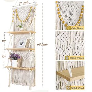 MAKEONEWO Macrame Wall Hanging Shelf - Upgrade Haning Plant Shelf Indoor Planter Holder Boho Macrame Plant Hanger for Bedroom, 2 Set