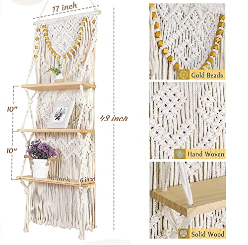 MAKEONEWO Macrame Wall Hanging Shelf - Upgrade Haning Plant Shelf Indoor Planter Holder Boho Macrame Plant Hanger for Bedroom, 2 Set