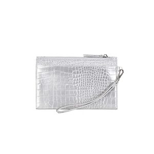 LAM GALLERY Silver Wristlet Purse for Party Prom Shiny Crocodile Evening Clutch Handbag