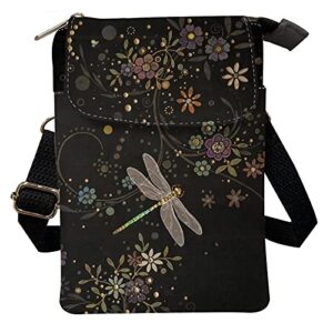 kuiaobaty vintage dragonfly floral handbag zip shoulder purse travel anti-theft crossbody bag women daily sling purse bag