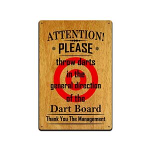 jp’s parcels tin sign man cave décor – metal signs 12 x 8 in. attention! please throw darts in the general direction of the dart board thank you the management