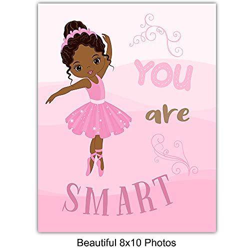 Black Ballerina Wall Decor - African American Girl Wall Art - Black Girls Wall Decor - Toddler, Nursery, Little Girls Bedroom Decor - Pink Girls Room Decor - Positive Quotes Baby Girl Room Decorations