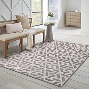 firstime & co. gray loren geometric area rug for living room, bedroom, entryway, home office, distressed, modern, 5 x 8 feet