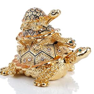 SEVENBEES Golden Sea Turtles Figurines Jewerly Trinket Boxes Hinged for Home Decor