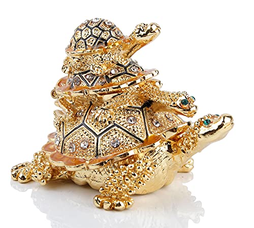 SEVENBEES Golden Sea Turtles Figurines Jewerly Trinket Boxes Hinged for Home Decor