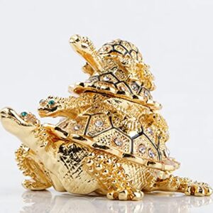 SEVENBEES Golden Sea Turtles Figurines Jewerly Trinket Boxes Hinged for Home Decor