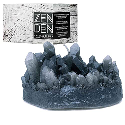 Zen Den Crystal Series - Aura Quartz Shaped- Unscented Wax Candle - Handcrafted for Home Décor & Positive Energy (Smokey Quartz / Black)