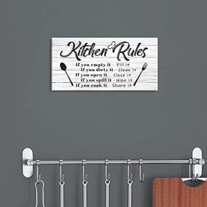 Pinetree Art Kitchen Rules Wall Decor Funny Inspirational Quote Canvas Print Art Modern Rustic Farmhouse Kitchen Decorative (8X16 Inch, W)