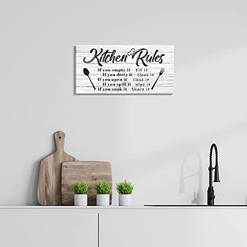 Pinetree Art Kitchen Rules Wall Decor Funny Inspirational Quote Canvas Print Art Modern Rustic Farmhouse Kitchen Decorative (8X16 Inch, W)