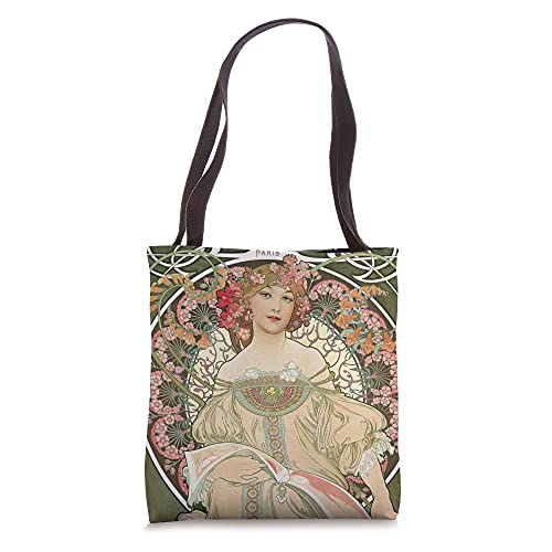 Alphonse Mucha Girl With Flowers Reading Tote Bag