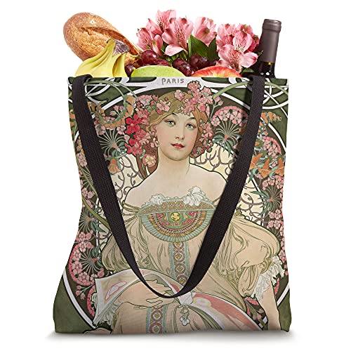 Alphonse Mucha Girl With Flowers Reading Tote Bag