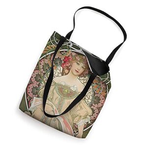 Alphonse Mucha Girl With Flowers Reading Tote Bag