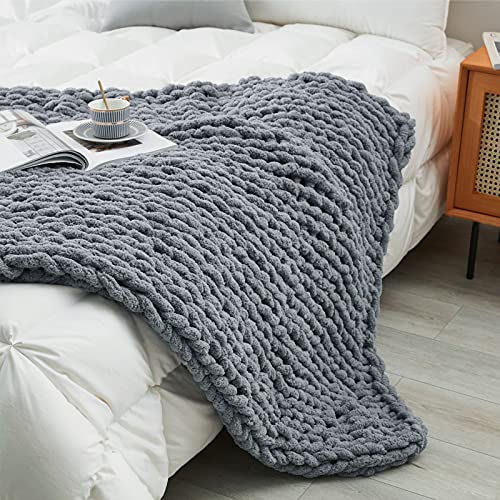 Sunyrisy Chunky Knit Throw Blanket, Luxury Soft Cozy Chenille Throw Blanket, Large Throw Bed Blanket for Couch, Sofa, Home Decor,Gift - Machine Washable (Dark Gray 50x60 in)