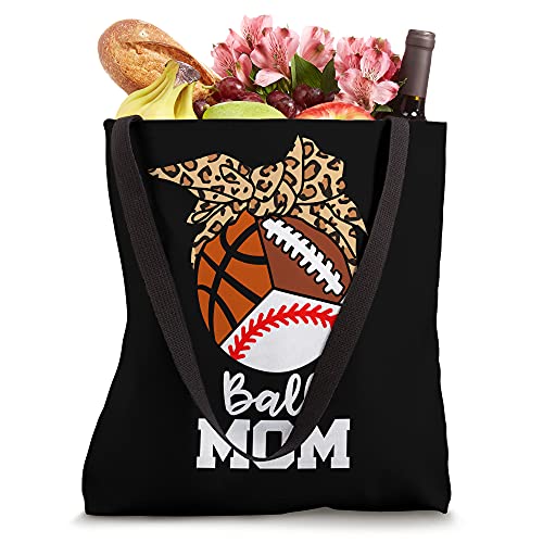 Ball Mom Funny Baseball Basketball Football Leopard Mom Tote Bag