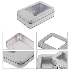 HELYZQ Rectangular Tin Silver Storage Box Case Organizer with Half Clear Window Lid