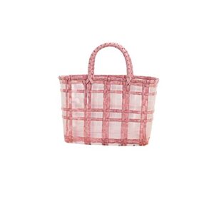 women straw tote bag handmade rattan transparent handbag beach handwoven shoulder bag large capacity shopping bag (pink,l)